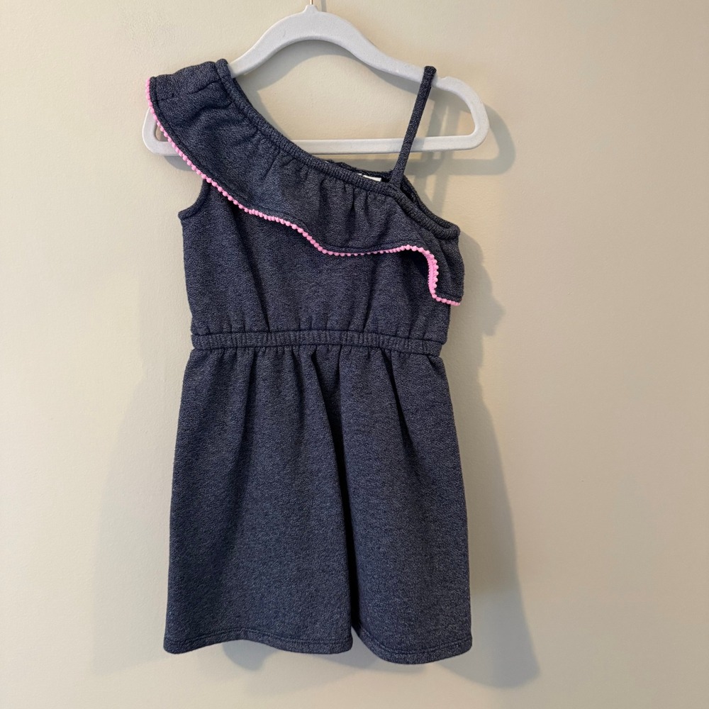 Janie‎ and Jack Girls Blue Denim Look One Shoulder Ruffle Dress Size 2T